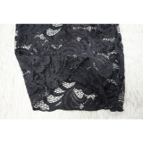 Summer Women Sexy Lace Pattern Turndown Collar See-Through Top and Pant Two-piece Set