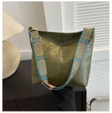 Women Solid PU-Leather Single Shoulder Handbag Single Shoulder Crossbody Bucket Bag