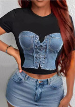 Women Printed Short Sleeve Crop Top Women Printed Short Sleeve Crop Top