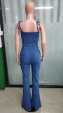 Women Casual Sexy Denim Slit Jumpsuit