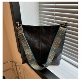 Women Solid PU-Leather Single Shoulder Handbag Single Shoulder Crossbody Bucket Bag