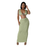 Summer Women Cow Shutter Lace Sleeveless Lace Backless Skirt Two-piece Set
