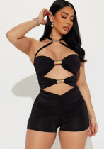 Summer Women Style Hollow Contrast Bow Halter Neck Jumpsuit Summer Women Style Hollow Contrast Bow Halter Neck Jumpsuit