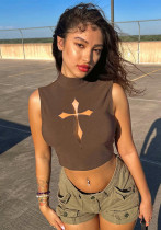 Women Summer Sexy Sleeveless Cross Hollow Crop Top