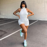 Women's Solid Color Halter Neck Sexy Low Back Short Jumpsuit