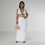 Summer Women Cow Shutter Lace Sleeveless Lace Backless Skirt Two-piece Set