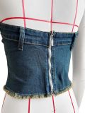 Fashionable women's clothing elastic patch embroidery Denim Strapless top