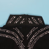 Sexy See-Through Beaded Mesh long sleeve Bodycon club dress
