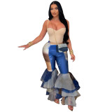 Women's Tie-dye Print Bell Bottom Pants Ruffled trousers