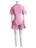 Fashionable women's clothing Turndown Collar Short sleeve slim waist Jumpsuit