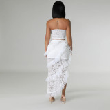 lace Strapless top irregular skirt solid color women two-piece set