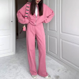 Autumn solid color zipper loose top Casual trousers set