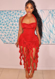 Solid color tassel Halter Neck women's fashion dress