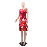 Women's Style Chic printed sleeveless Patchwork pleated dress