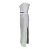 Women's Knitting Strapless crop top long Skirt two piece Set
