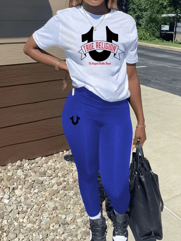 Spring summer women print casual short sleeve two piece pants sets