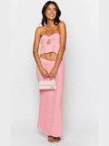 Women's Knitting Strapless crop top long Skirt two piece Set