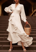 Autumn solid color long sleeve elegant dress