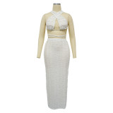 Summer Women Cow Shutter Lace Sleeveless Lace Backless Skirt Two-piece Set