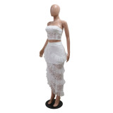 lace Strapless top irregular skirt solid color women two-piece set