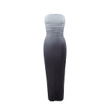 Women Summer Sexy Strapless Gradient Maxi Dress