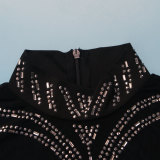 Sexy See-Through Beaded Mesh long sleeve Bodycon club dress