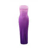 Women Summer Sexy Strapless Gradient Maxi Dress