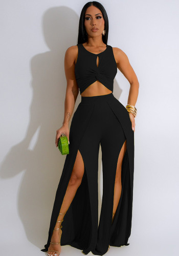 Fashion Casual split vest wide leg pants two-piece set