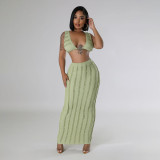 Summer Women Cow Shutter Lace Sleeveless Lace Backless Skirt Two-piece Set