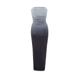 Women Summer Sexy Strapless Gradient Maxi Dress