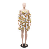 Off Shoulder Sexy long sleeves ruffled casual dress