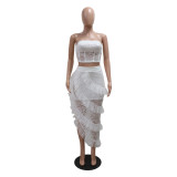 lace Strapless top irregular skirt solid color women two-piece set