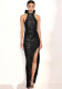 Women sequin split Halter Neck big bow Maxi Evening Dress