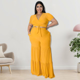 Plus size Women summer top and wide-leg pants two-piece