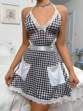 Women Sexy Lingerie maid dress sexy uniform Women dress plaid skirt