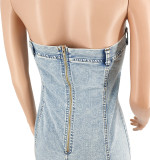 Women copper chain sexy off-shoulder denim jumpsuit