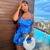 Women printed Chic sexy suspenders Backless dress