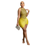 Women Sexy Sleeveless Round Neck Irregular Sequin Mini Dress