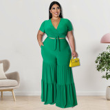 Plus size Women summer top and wide-leg pants two-piece