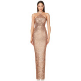 Women sleeveless French split sequin party Evening Dress