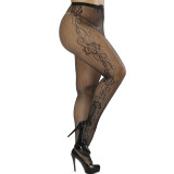 Women Vertical Stripe Hollow Lace Jacquard Basic Tights