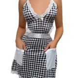 Women Sexy Lingerie maid dress sexy uniform Women dress plaid skirt