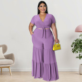 Plus size Women summer top and wide-leg pants two-piece