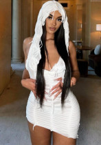 Women summer Solid Casual sleeveless hooded tassel dress Women summer Solid Casual sleeveless hooded tassel dress