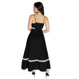 Women Strap Solid Wave Ribbon Patchwork Solid Strap Dress