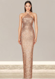 Women sleeveless French split sequin party Evening Dress