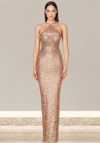 Women sleeveless French split sequin party Evening Dress