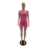 Women casual solid top and shorts two-piece