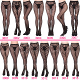 Women Vertical Stripe Hollow Lace Jacquard Basic Tights