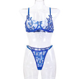 Women butterfly embroidery see-through mesh sexy lingerie two-piece